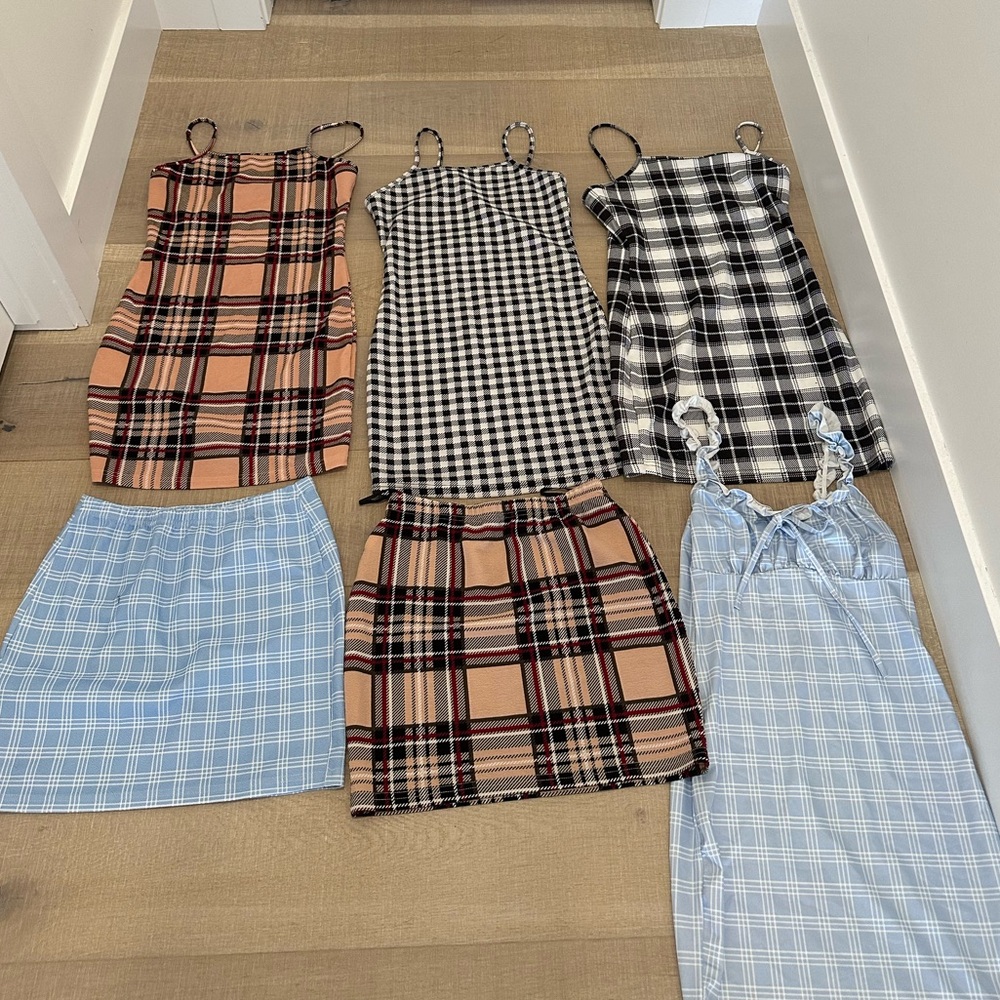Gingham, plaid, tartan skirts & dresses LOT